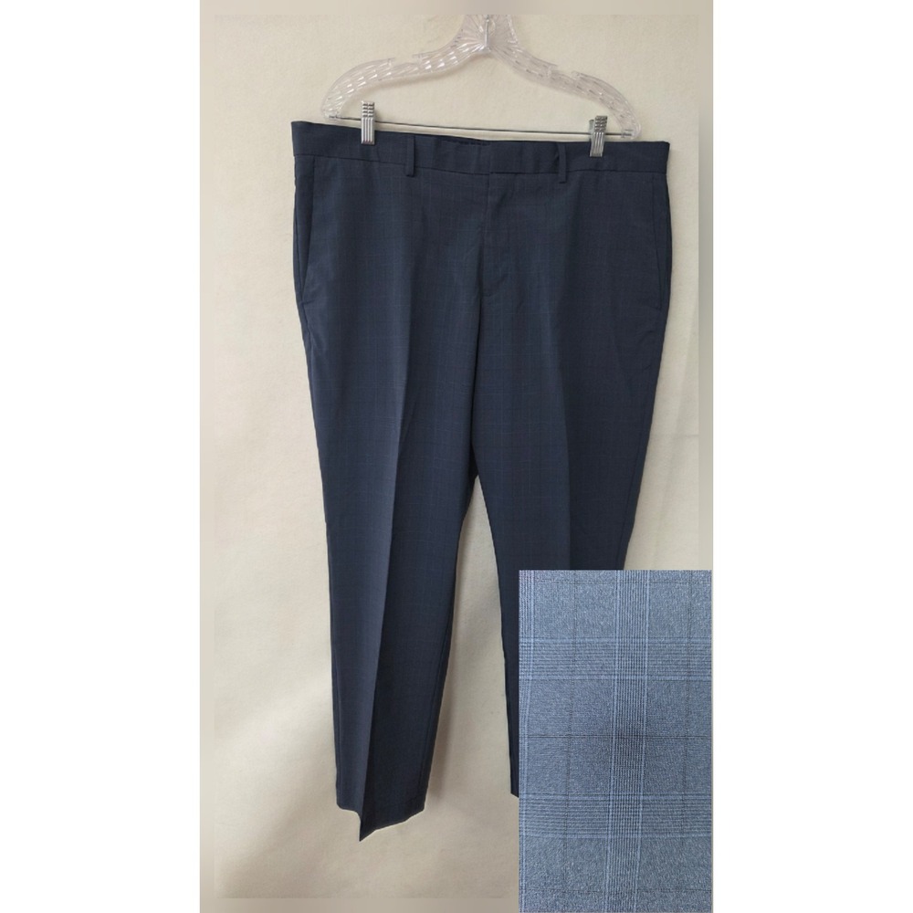 Perry Ellis Portfolio Mens 38x28.5 Blue Glen Plaid Slim Fit Dress Pants RS6956